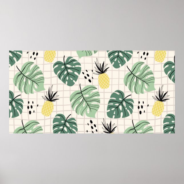 Abstract tropical seamless pattern with palm leaf  poster (Front)
