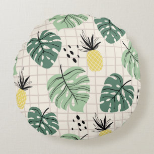 Abstract tropical seamless pattern with palm leaf round cushion