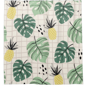 Abstract tropical seamless pattern with palm leaf shower curtain