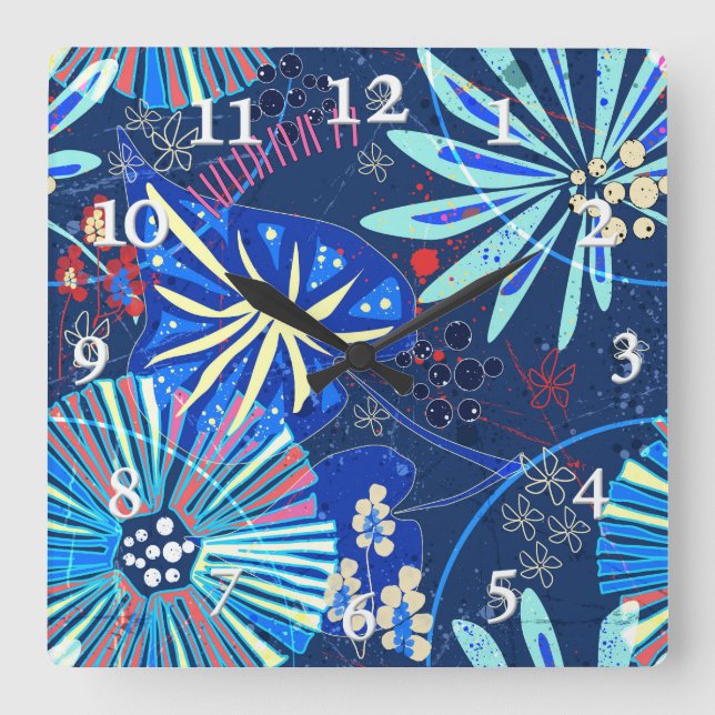 Abstract  tropical square wall clock (Front)