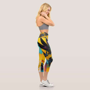 Abstract Tropical Sunset Explosion Capri Leggings