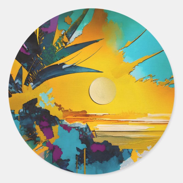 Abstract Tropical Sunset Explosion Classic Round Sticker (Front)