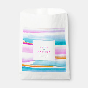 Abstract tropical tide lines pink aqua wedding favour bag