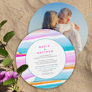 Abstract tropical tide photo round wedding invitation