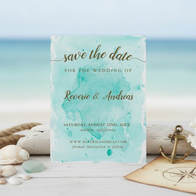 Abstract Tropical Turquoise Watercolor Wedding Save The Date (Creator Uploaded)