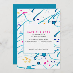 Abstract tropical waves wedding save the date invitation