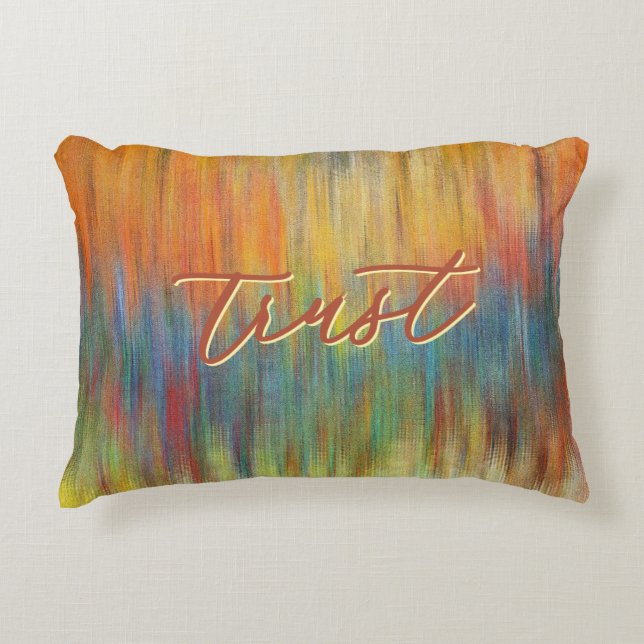 Abstract "Trust" Multicolored Accent Pillow (Front)