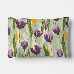 Abstract Tulip Blooms on Mint Green Background Accessory Pouch