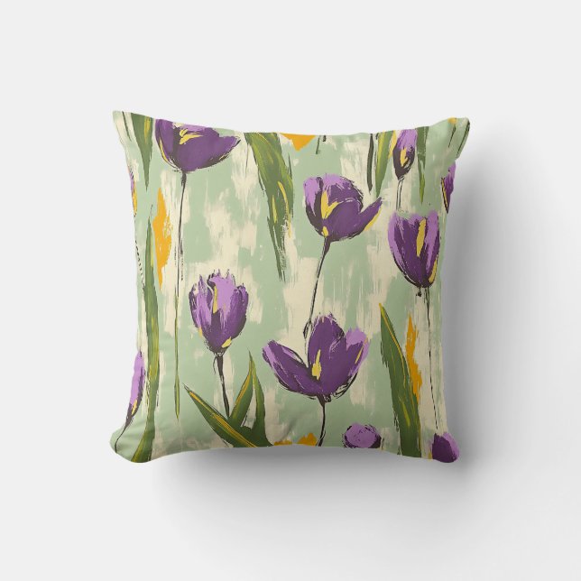Abstract Tulip Blooms on Mint Green Background Cushion (Front)