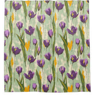 Abstract Tulip Blooms on Mint Green Background Shower Curtain