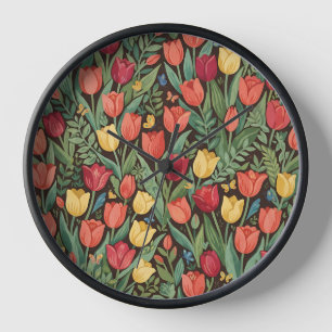 Abstract Tulip Butterflies Cottagecore Art Clocks