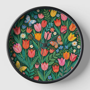 Abstract Tulip Butterfly Scandinavian Art Clocks