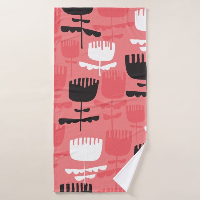 Abstract tulip flowers silhouette seamless pattern bath towel (Bath Towel)