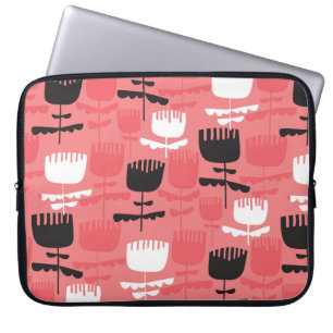 Abstract tulip flowers silhouette seamless pattern laptop sleeve