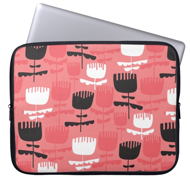 Abstract tulip flowers silhouette seamless pattern laptop sleeve (Front)