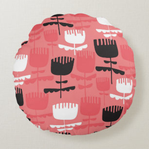 Abstract tulip flowers silhouette seamless pattern round cushion