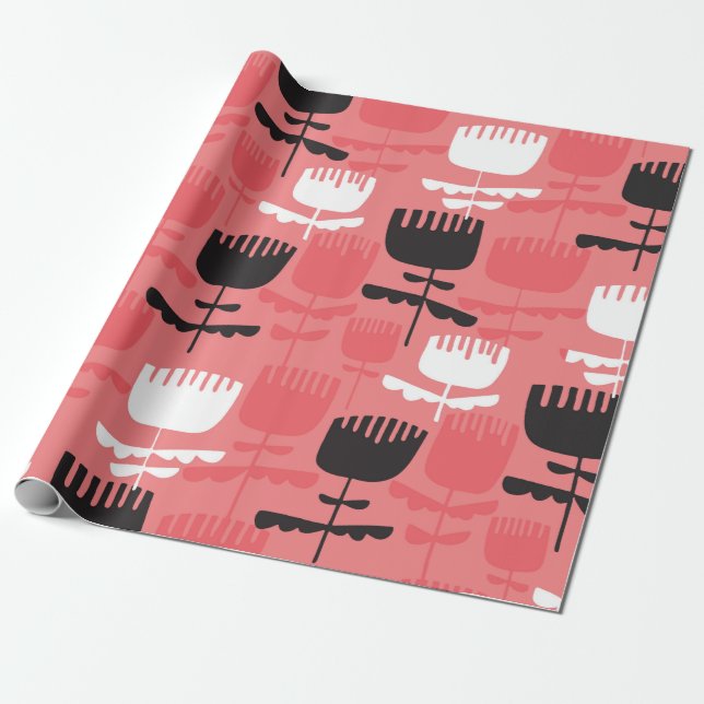 Abstract tulip flowers silhouette seamless pattern wrapping paper (Unrolled)