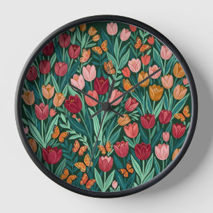 Abstract Tulips & Butterflies Art Clocks