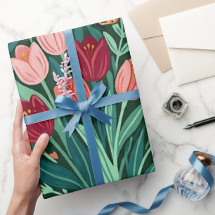 Abstract Tulips Butterflies Art Wrapping Paper