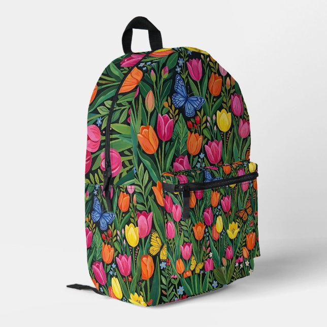 Abstract Tulips Butterflies Backpack (Back Corner Left)