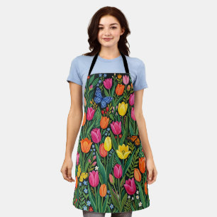 Abstract Tulips Butterflies Gouache Apron