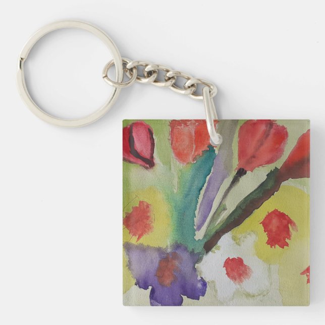 Abstract Tulips & Spring Flowers Acrylic Key Ring (Front)