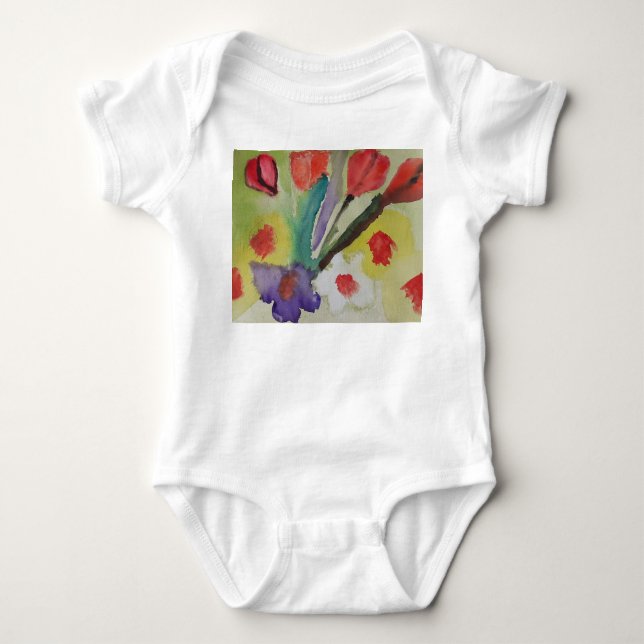 Abstract Tulips & Spring Flowers Baby Bodysuit (Front)