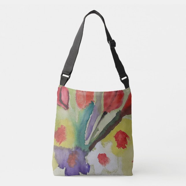 Abstract Tulips & Spring Flowers Crossbody Bag (Front)