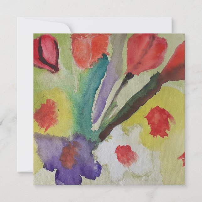Abstract Tulips & Spring Flowers Flat Card (Front)