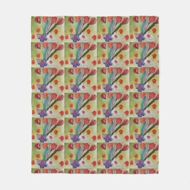 Abstract Tulips & Spring Flowers Fleece Blanket (Front)