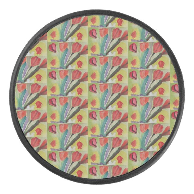 Abstract Tulips & Spring Flowers Hockey Puck (Front)