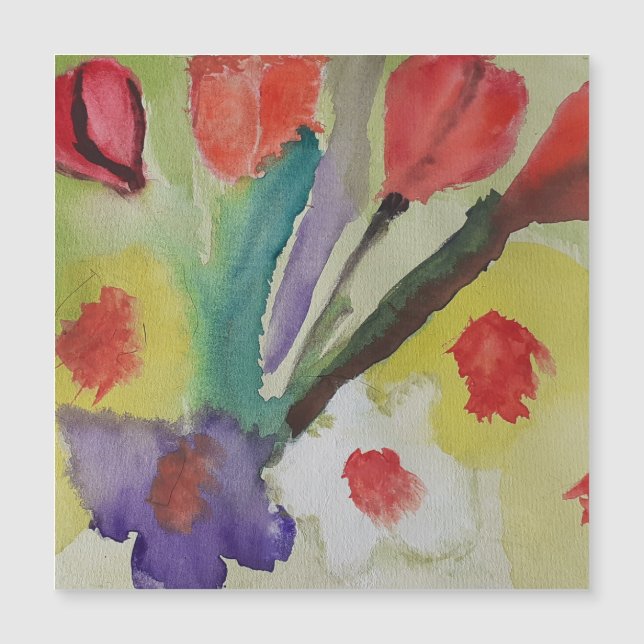 Abstract Tulips & Spring Flowers Magnetic Card (Front)