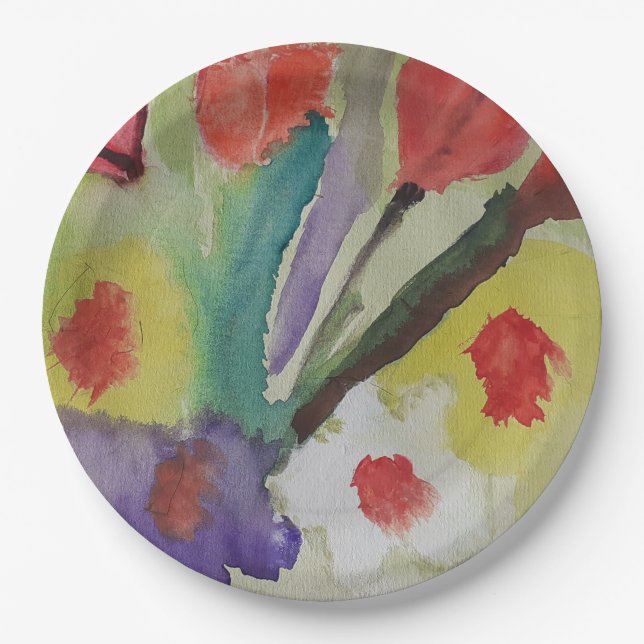 Abstract Tulips & Spring Flowers Paper Plate (Front)