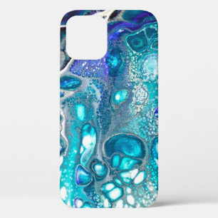 Abstract Turquoise and Blue Paint Cell Swirl  iPhone 12 Case