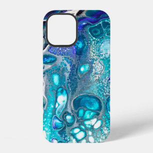 Abstract Turquoise and Blue Paint Cell Swirl iPhone 12 Case