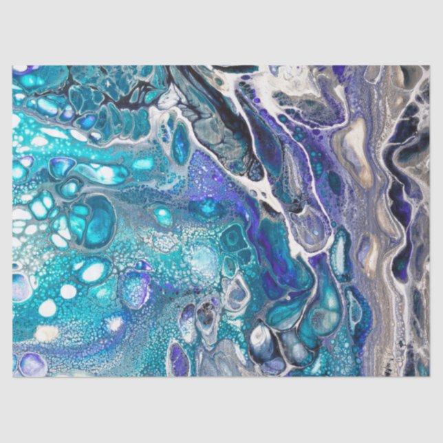Abstract Turquoise and Blue Paint Cell Swirl Tissue Paper (Front)