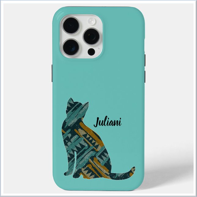 Abstract Turquoise and Gold Cat Lover Case-Mate iPhone Case (Creator Uploaded)