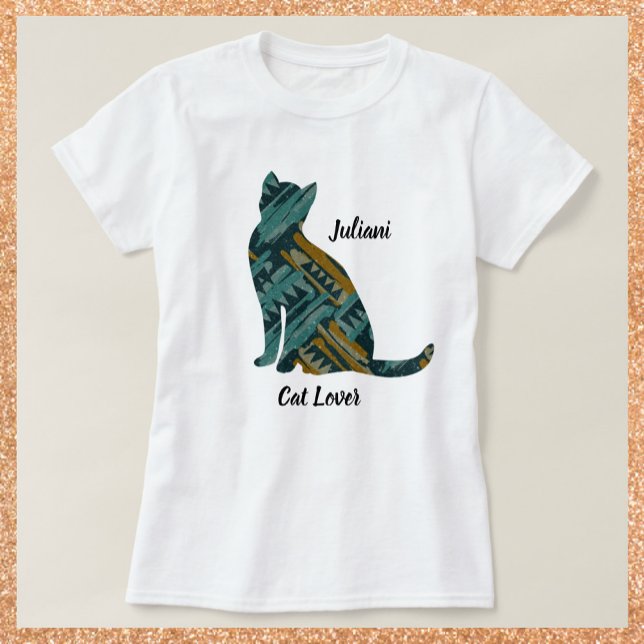 Abstract Turquoise and Gold Cat Lover T-Shirt (Creator Uploaded)
