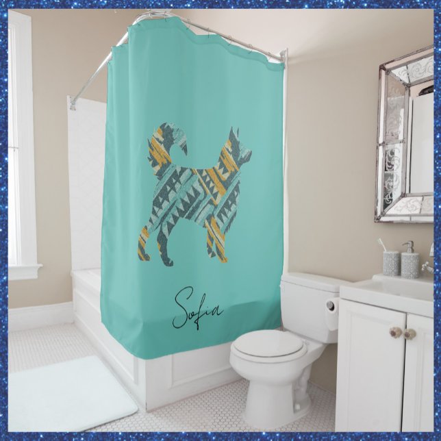 Abstract Turquoise and Gold Dog Shower Curtain (Creator Uploaded)