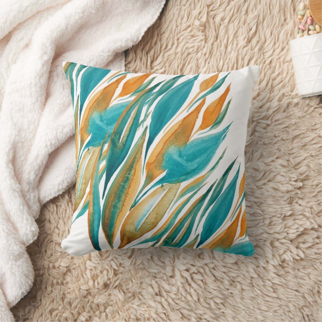Abstract Turquoise And Rust  Watercolor Art Cushion (Blanket)