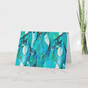 Abstract turquoise cat thank you card