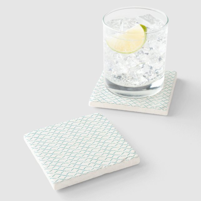 Abstract Turquoise Coastal Wave Pattern Stone Coaster (Side)