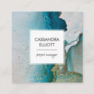 Abstract Turquoise & Gold Alcohol Ink Liquid Art Square Business Card