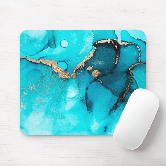 Abstract Turquoise Gold Art Mouse Pad (With Mouse)