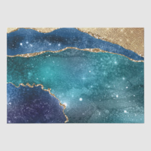 Abstract Turquoise Gold Glitter Galaxy Agate Tissue Paper