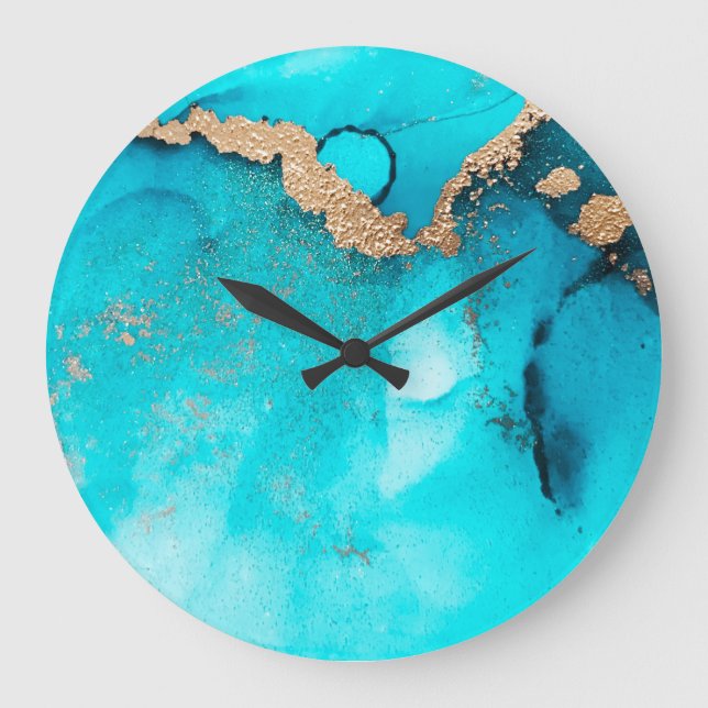 Abstract Turquoise Gold Mediterranean  Large Clock (Front)