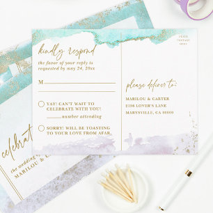 Abstract Turquoise Lavender Gold Modern Art RSVP Postcard