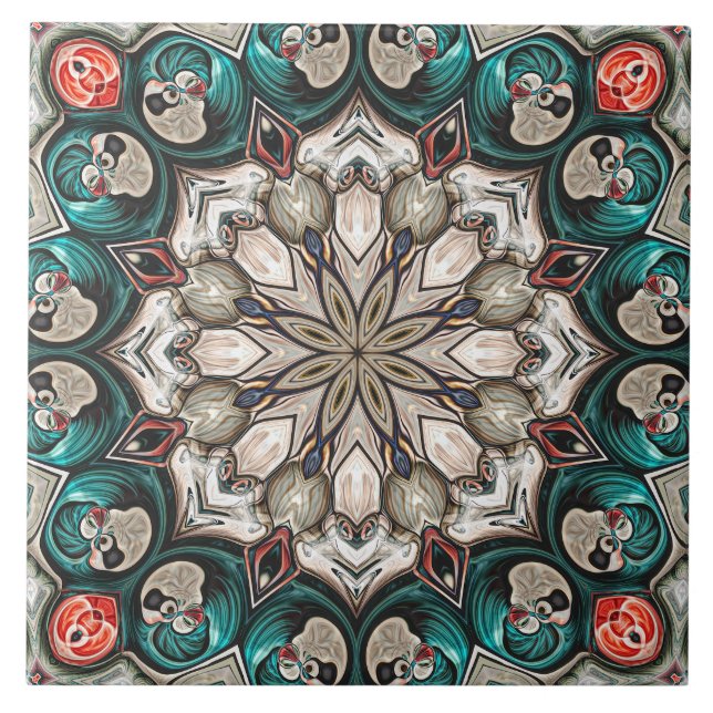 Abstract Turquoise Mandala Ceramic Tile (Front)