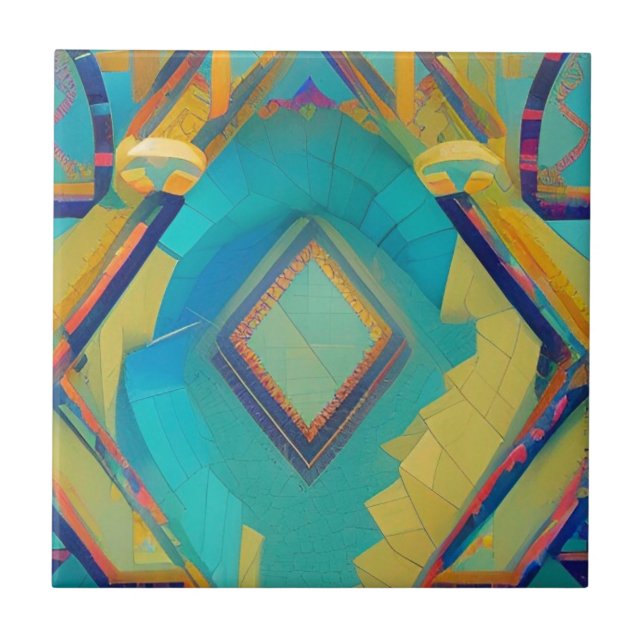 Abstract turquoise moroccan mosaic kitty voices ceramic tile (Front)