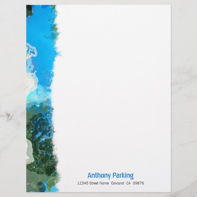 Abstract Turquoise Ocean Blue & Seaweed Custom Personalized Letterhead (Front)